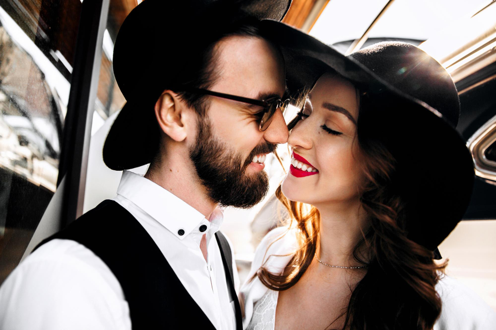Stylish couple sharing a romantic moment while traveling