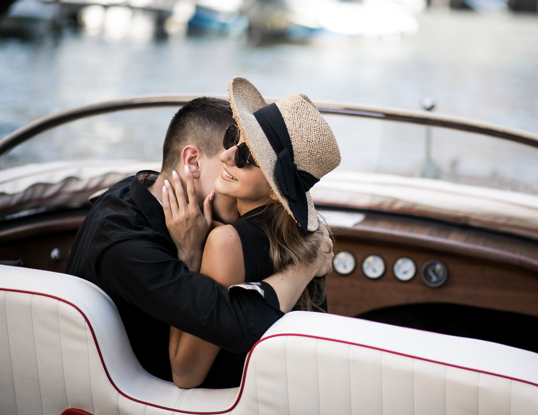 Couple enjoying a romantic date on a boat